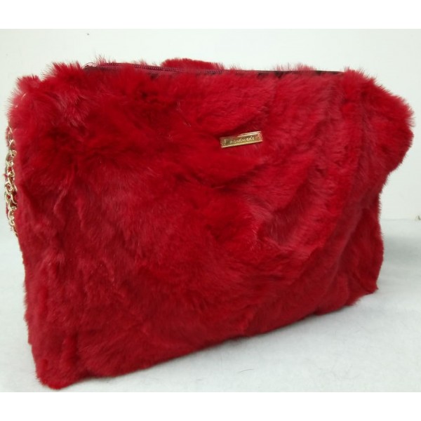 Κόκκινη Γούνινη Τσάντα Χειρός